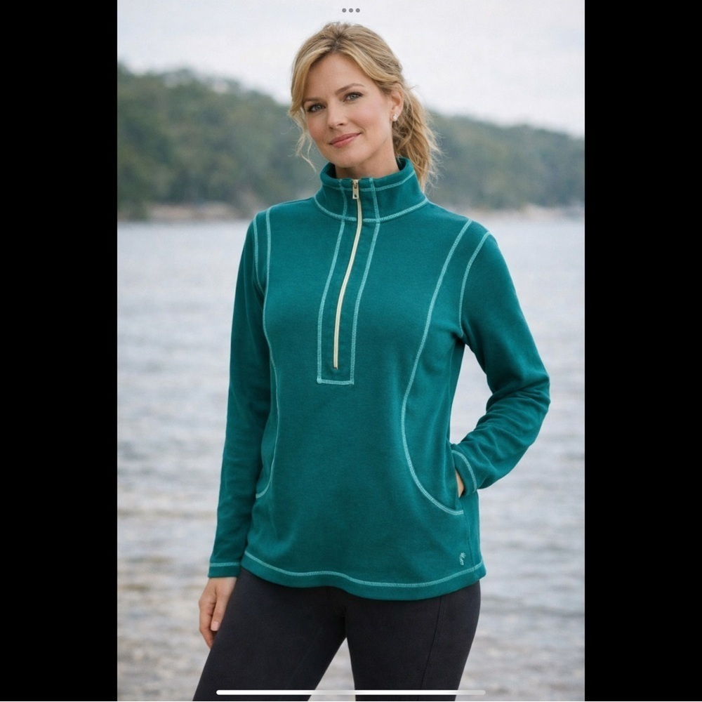 Tommy Bahama Teal Half Zip Pullover Stretch Cotton Sweater Women’s